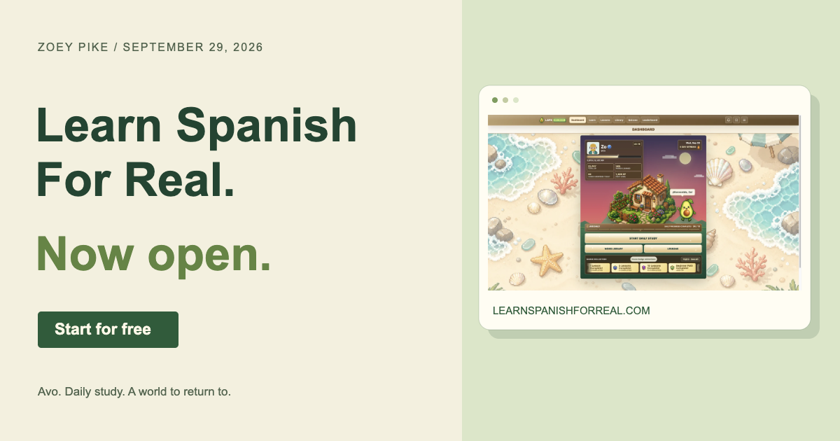 Learn Spanish For Real launch by Zoey Pike: free Spanish practice alongside the LSFR dashboard and Avo.